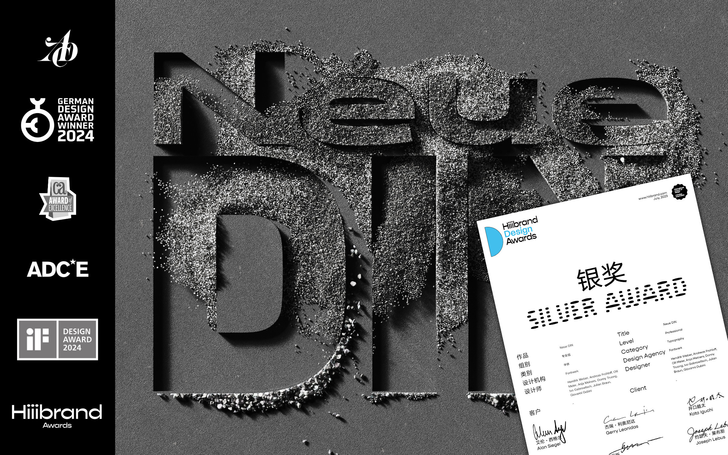 Award number 6 for Neue DIN: Silver at Hiiibrand Design Awards 2023