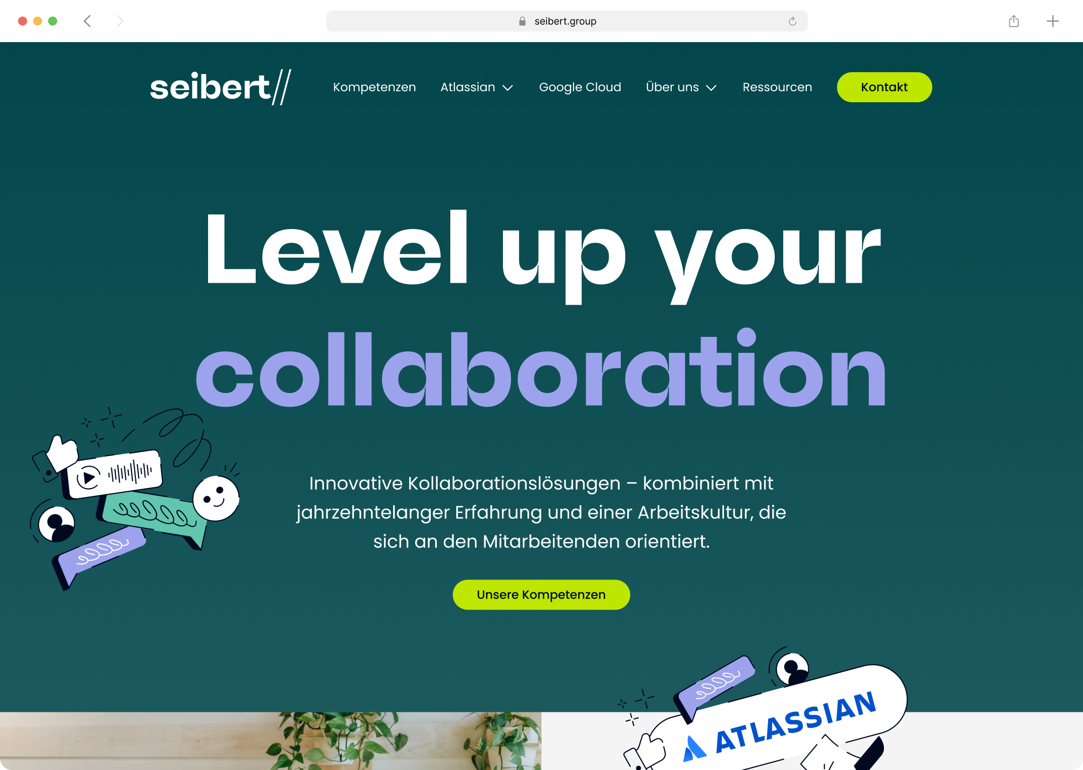The semi-custom logotype and corporate typeface work hand in hand on all digital channels of the Seibert Group.