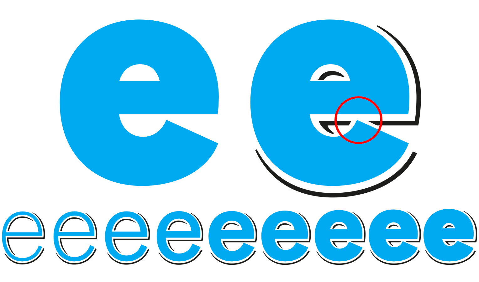 After several weeks of development, a look inside Tausend Shaded revealed an unparalleled feat of ingenuity: For example, it contains sophisticated shadow jumps for complex shapes, such as in the lowercase letter e from the bold weight onwards.