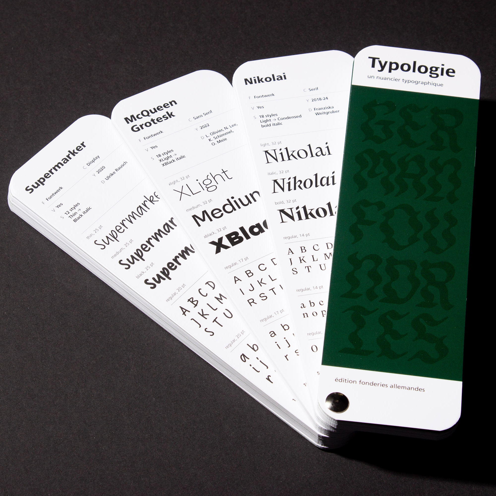 Typologie is a typographic ‘color chart’ and their latest iteration Typologie Vert (Green) is dedicated to German type foundries.