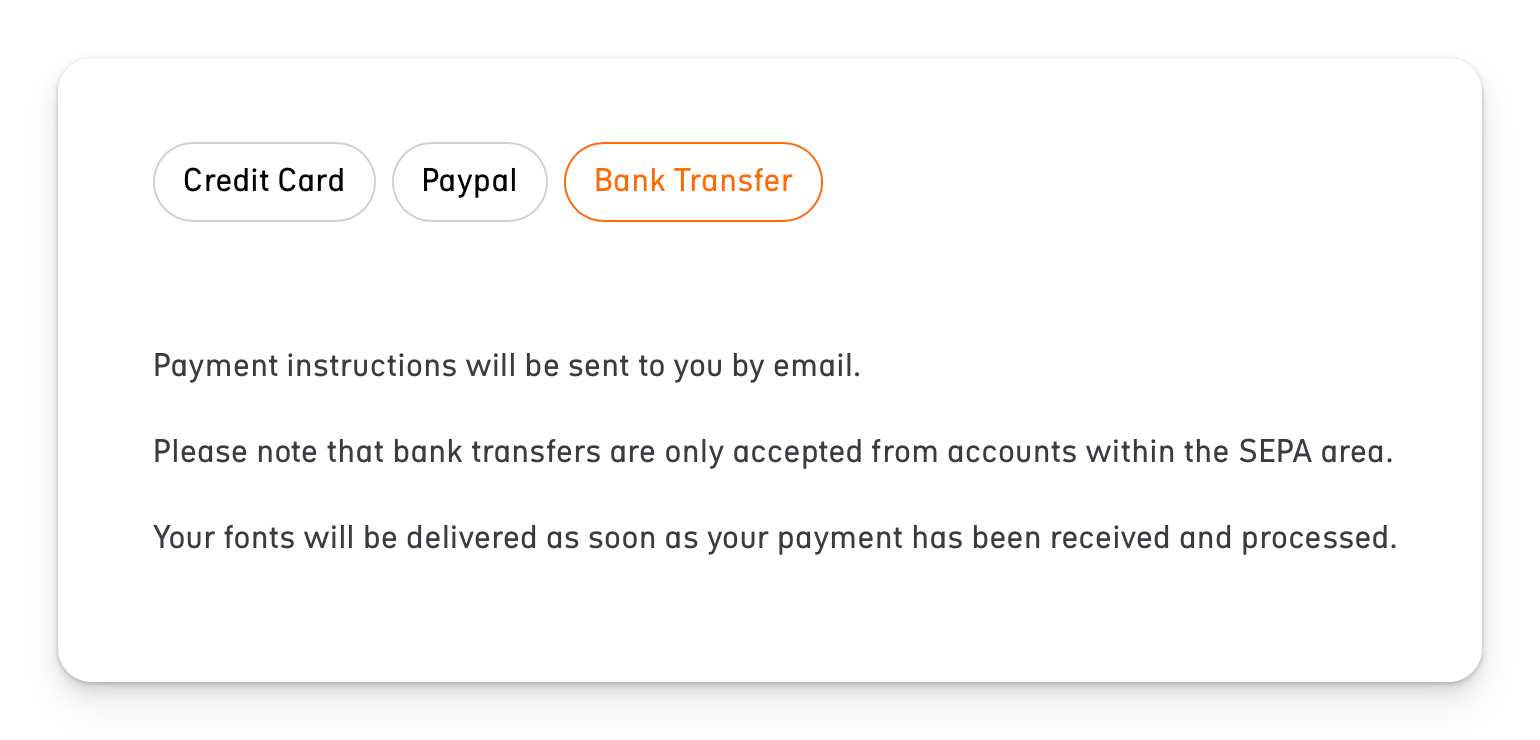 Screenshot fontwerk.com bank transfer