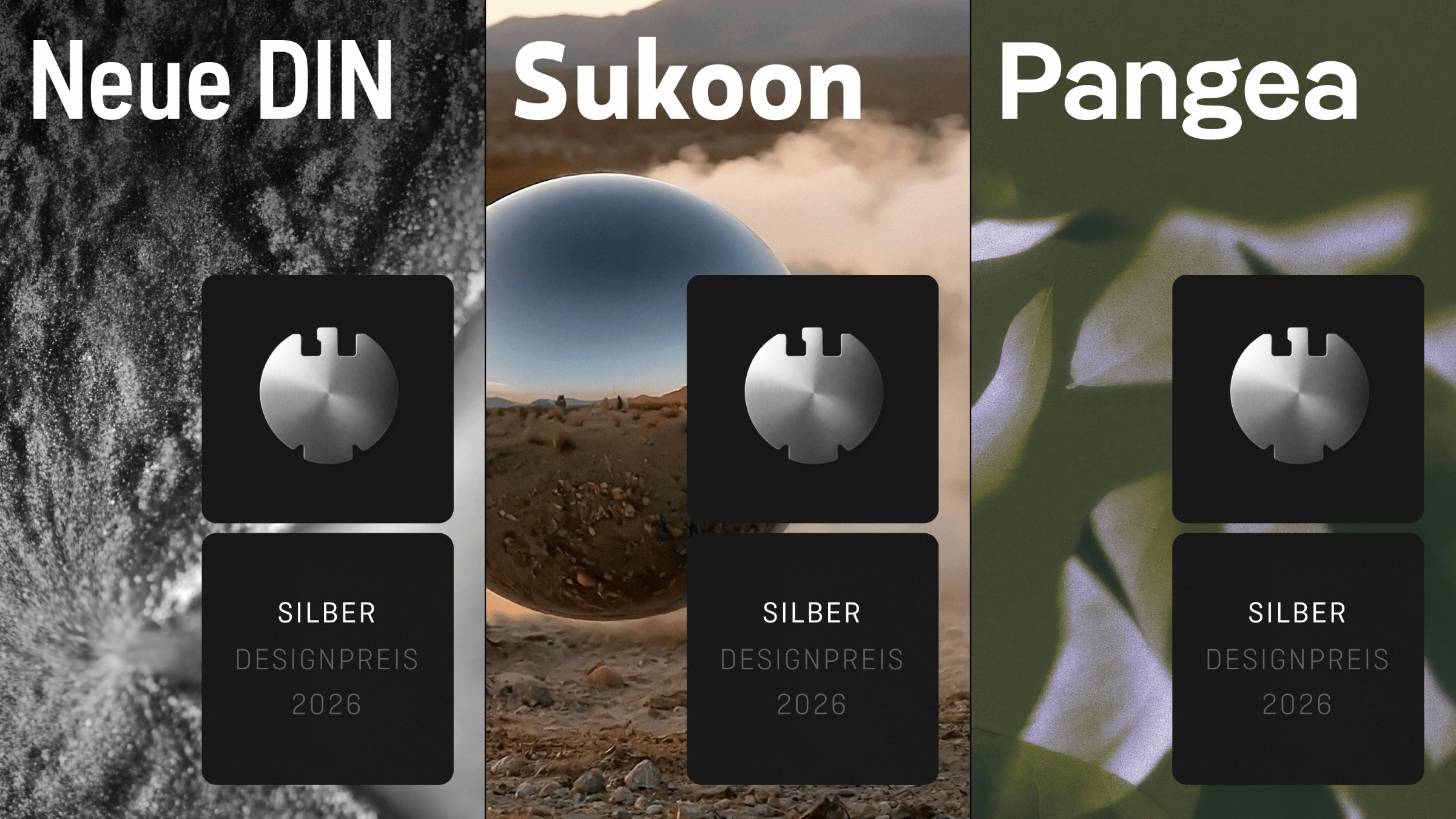 Pangea, Neue DIN and Sukoon have all been awarded Silver in the Type Design category.