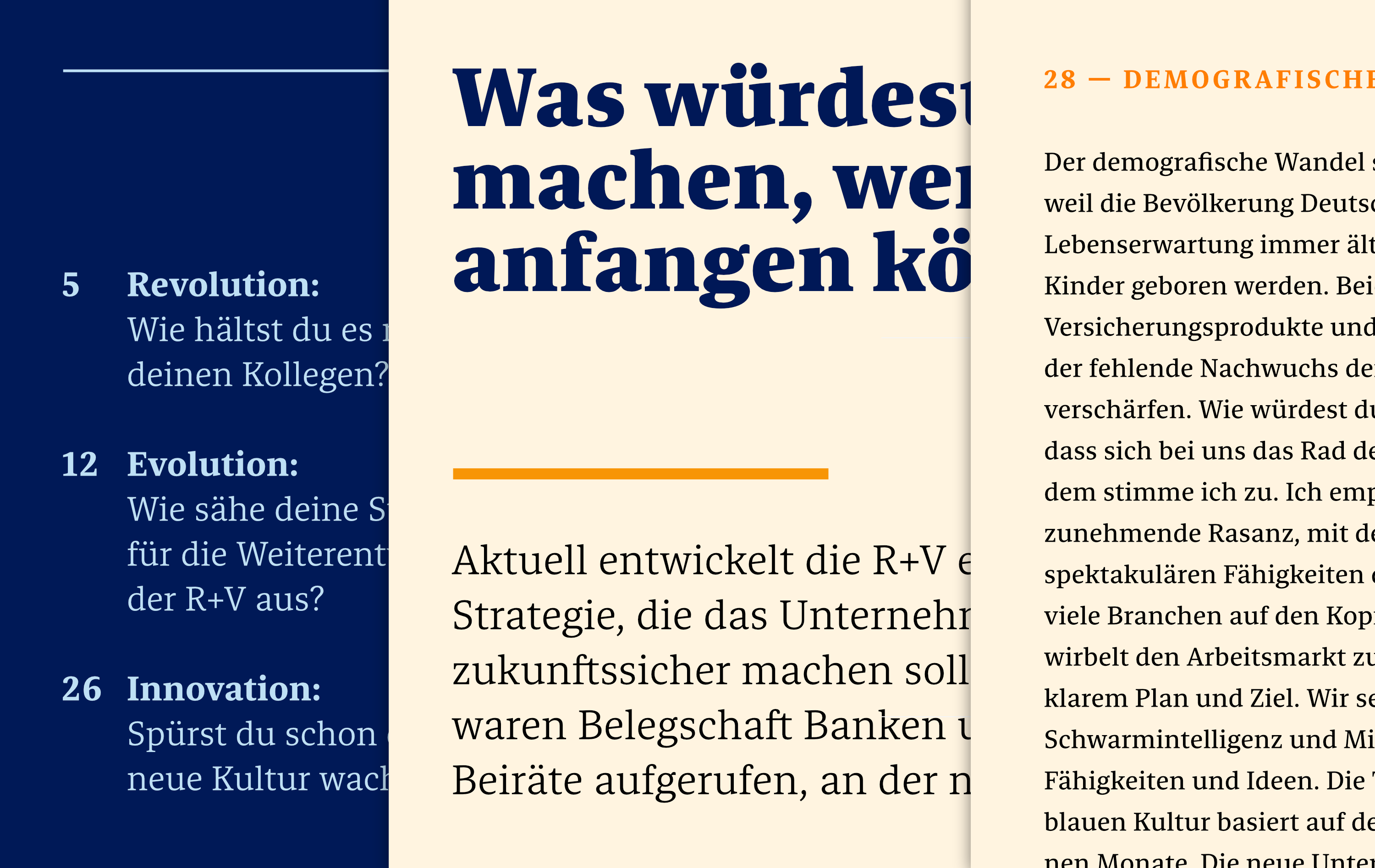 RuV Type: Eine exklusive Schriftsippe – bestehend aus einer Sans, Slab und Serif – für eine der größten Versicherungsgesellschaften Deutschlands, der R+V — Mockup RuV Serif