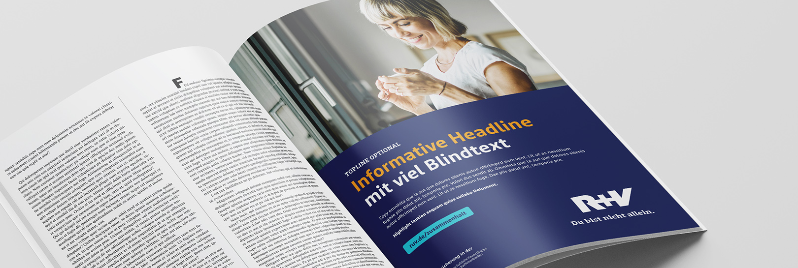 RuV Type: Eine exklusive Schriftsippe – bestehend aus einer Sans, Slab und Serif – für eine der größten Versicherungsgesellschaften Deutschlands, der R+V — Entwurf einer Anzeige