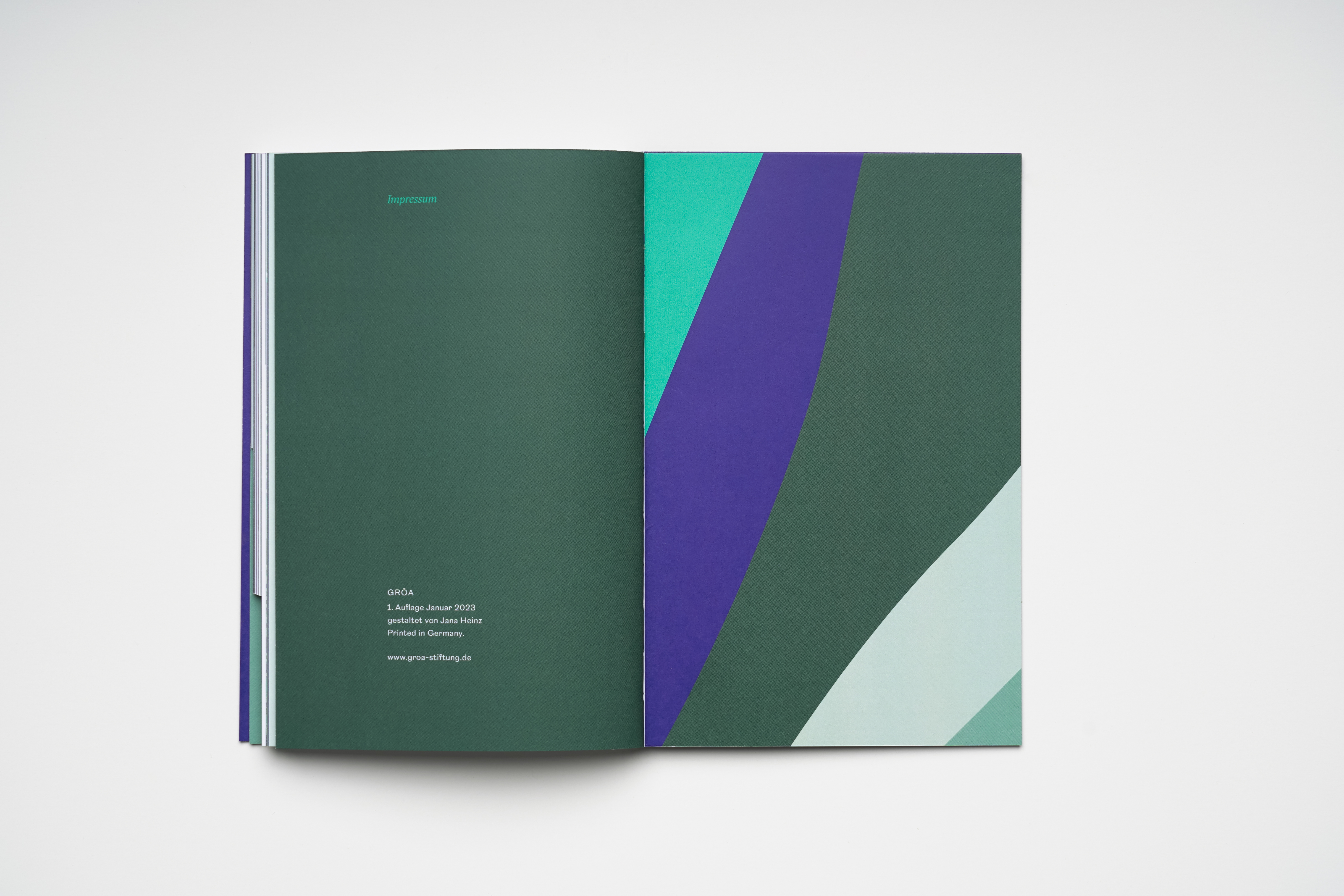 Fonts in use: The typefaces Nikolai and New Reason for the editorial design of the foundation brochure of the fictitious GRŌA foundation