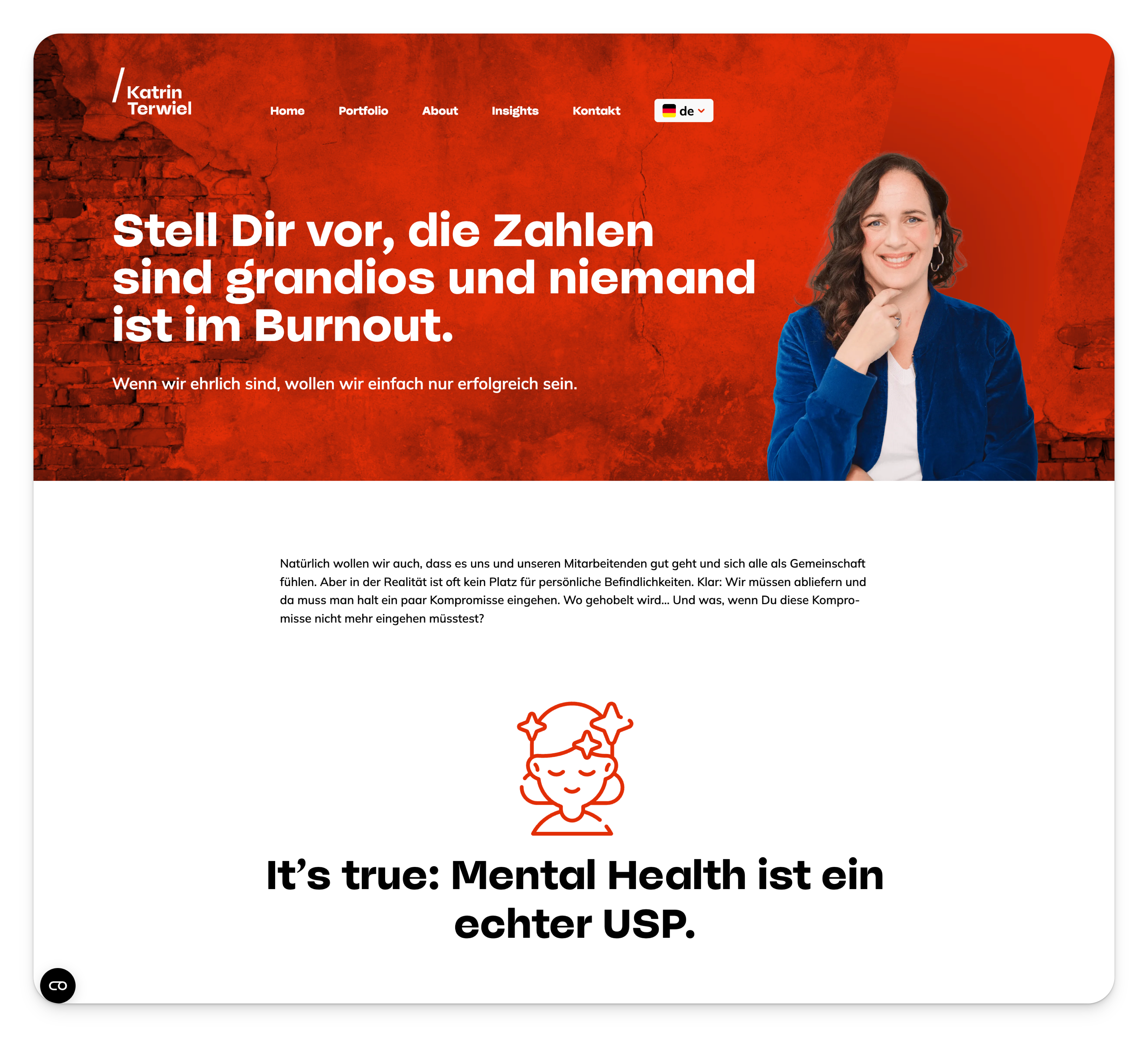 Fonts im Alltag: Die exzentrische Schriftart McQueen für Psychotherapeutin Katrin Terwiels visuelles Erscheinungsbild