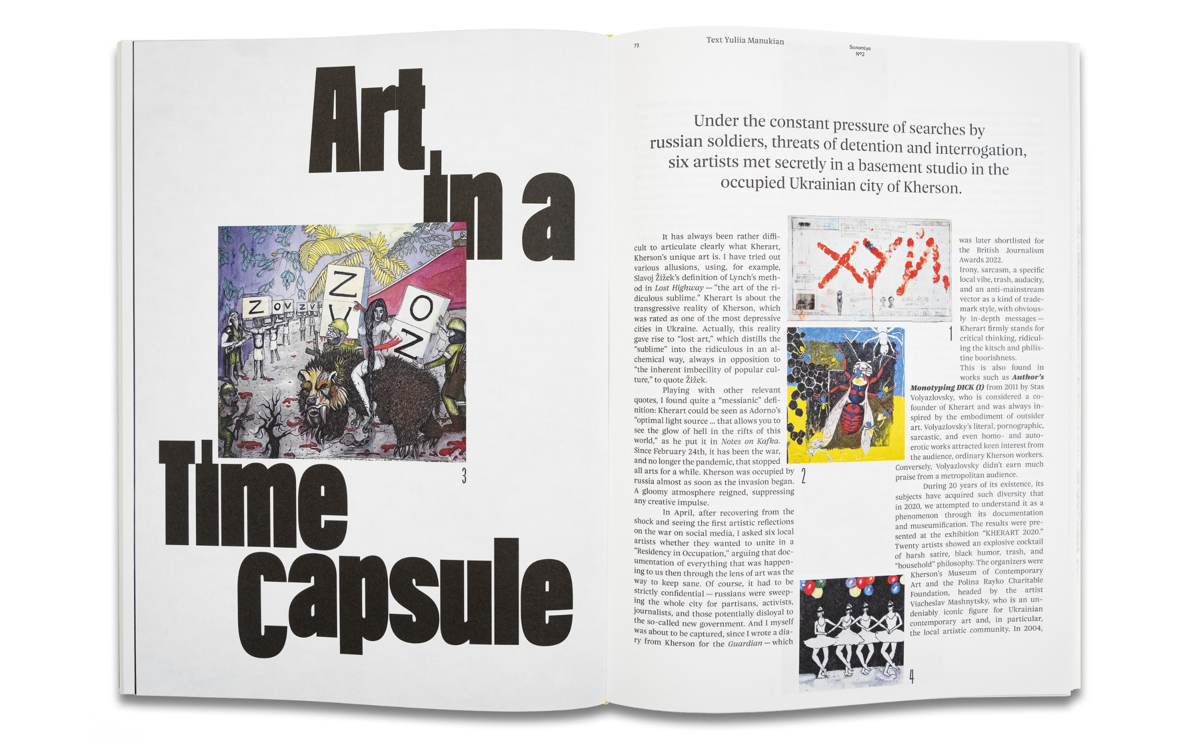 Das umfangreiche Schriftsystem Nice™ im Zusammenspiel mit der Theodor im Einsatz für das Soлomiya-Kunstmagazin Nº 2