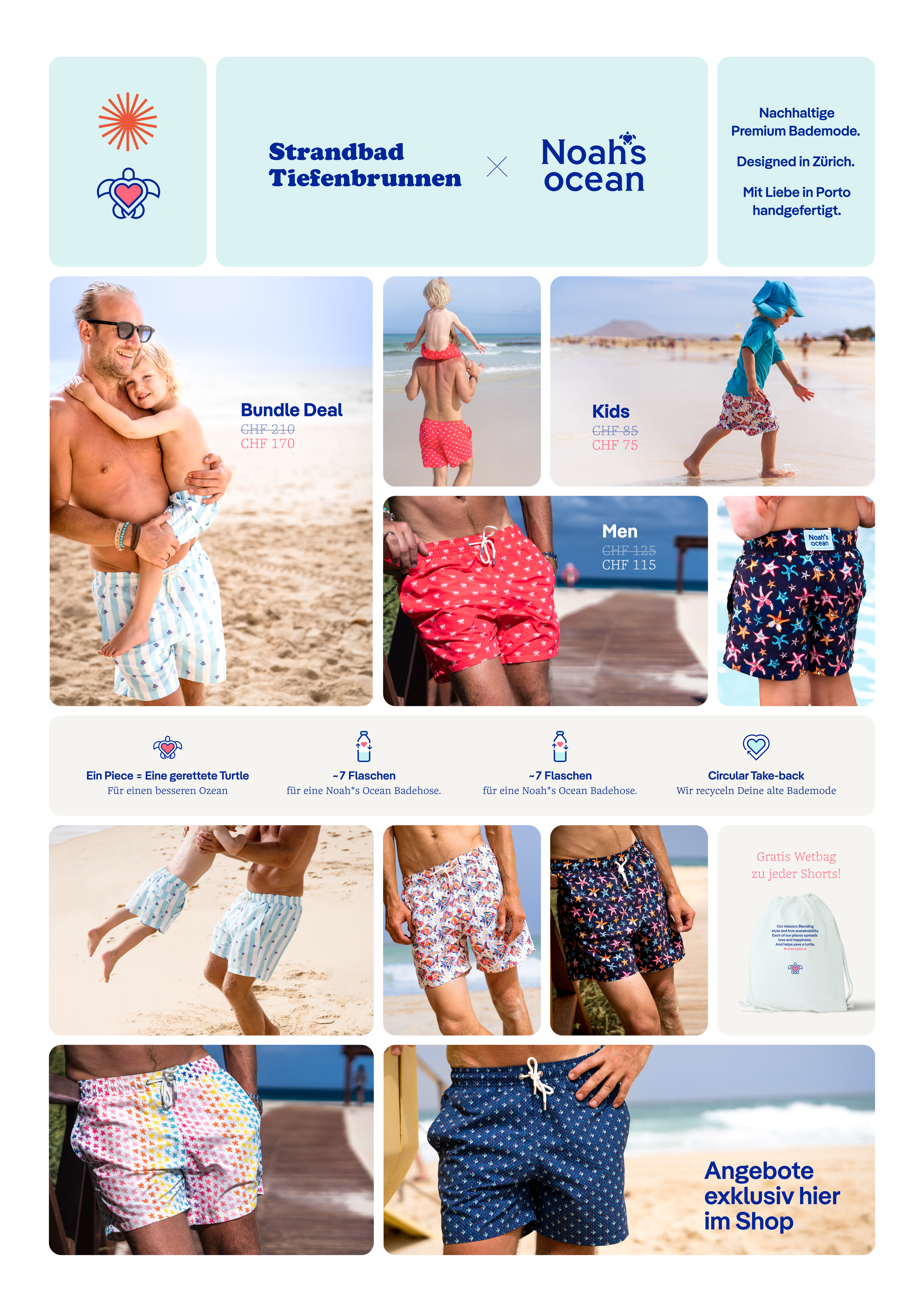 Fonts in use: Pangea and Nice Micro for Noah‘s Ocean, a Swiss premium swimwear brand that views style and sustainability as inseparable