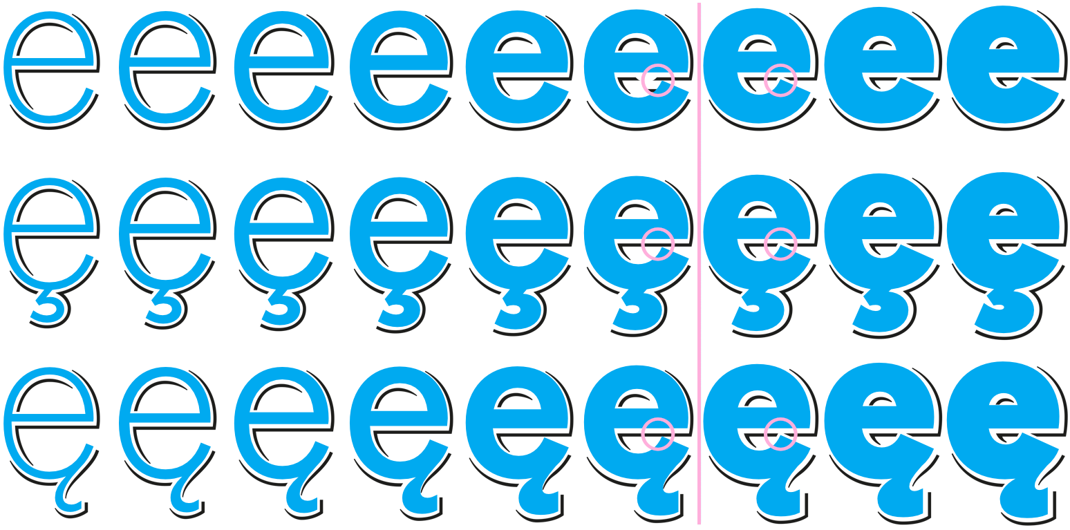 A spotlight on the Tausend Shaded typeface by Christoph Koeberlin and Gabriel Richter: Diacritics deluxe – In Tausend Shaded, each composite character has its own unique shadow.