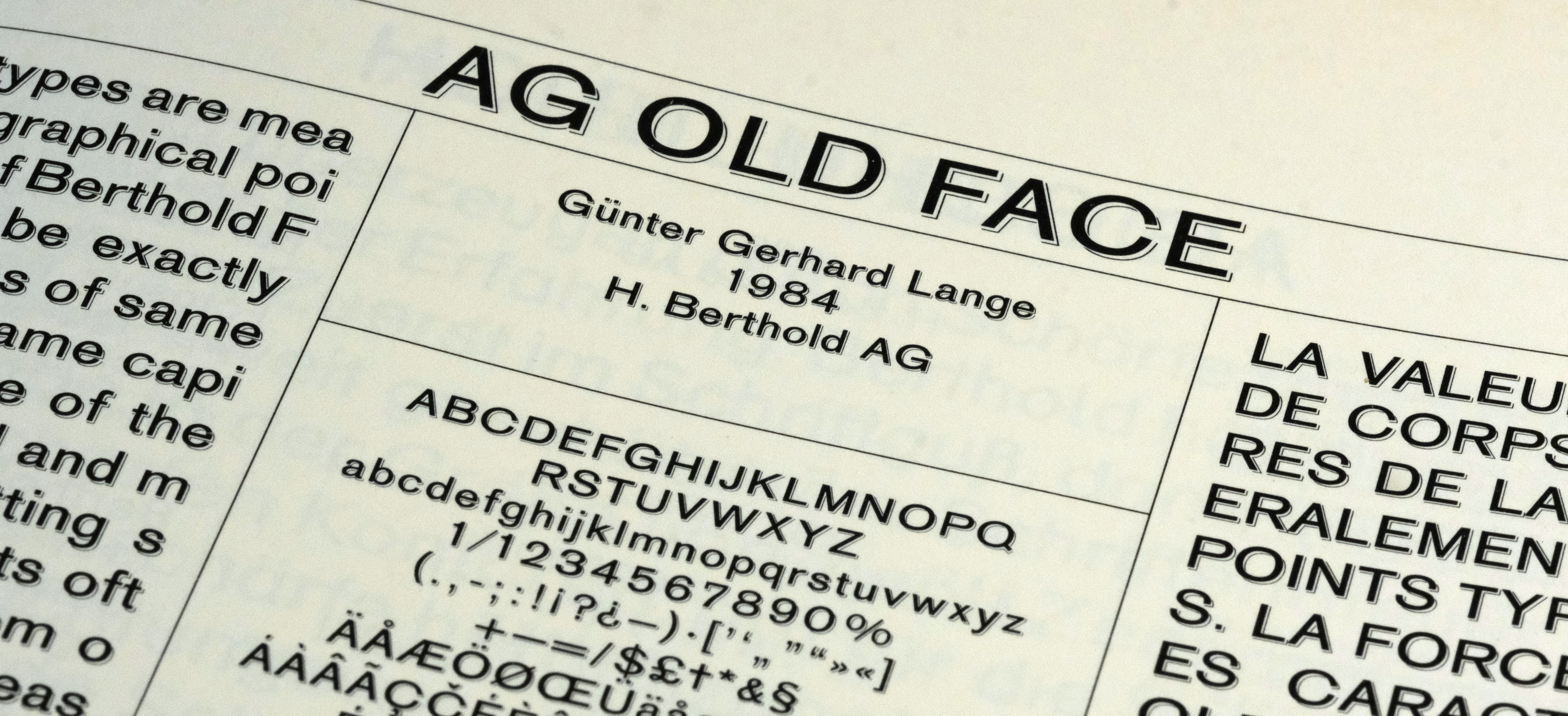AG Old Face by Günter Gerhard Lange, ‘H. Berthold AG: Berthold Types’ 1985 Berthold Berlin & Callwey München