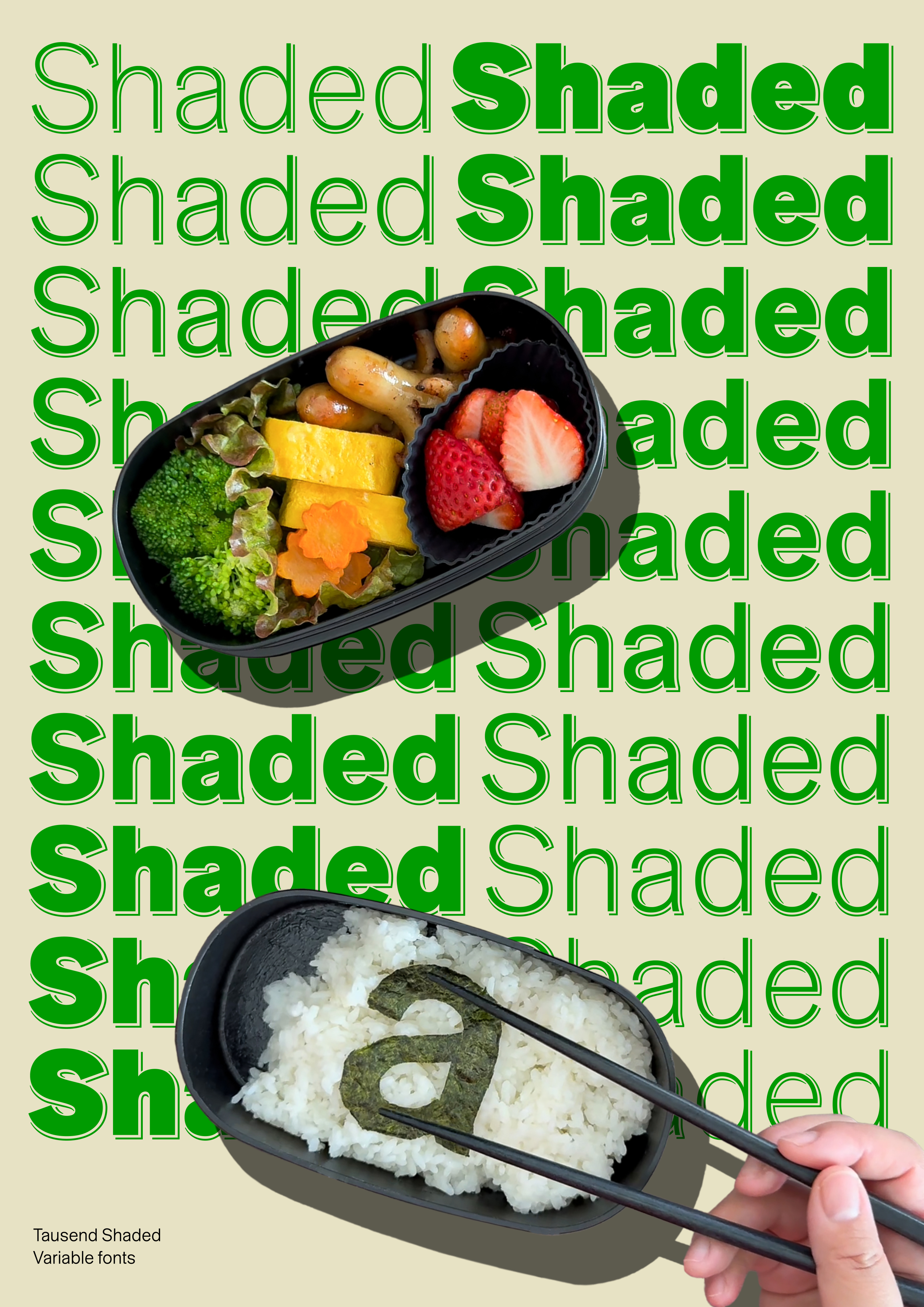 A spotlight on the Tausend Shaded typeface by Christoph Koeberlin and Gabriel Richter: Promotional artwork