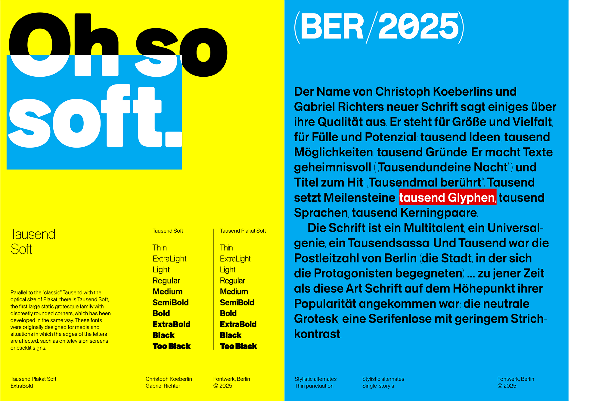 Tausend™ Font Collection by Fontwerk – font sample, marketing artwork – Tausend Soft, Thin punctuation alternates