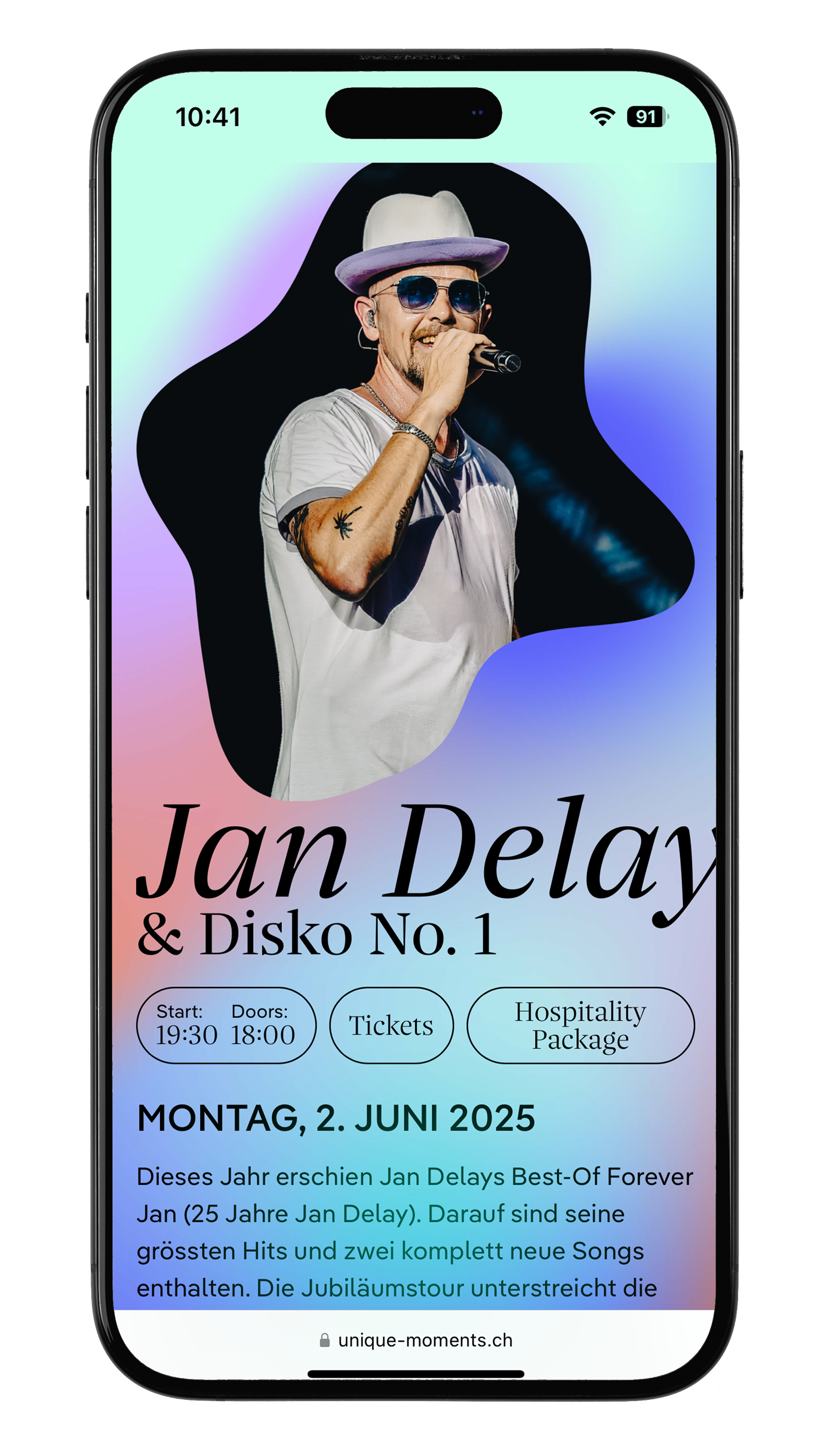 Fonts im Alltag: Die beiden Fontwerk-Schriftfamilien Nice Headline und Pangea Text legen den Grundstein für die neue Identität von Unique Moments, dem fünftägigen Musikfestival des Landesmuseums Zürich.