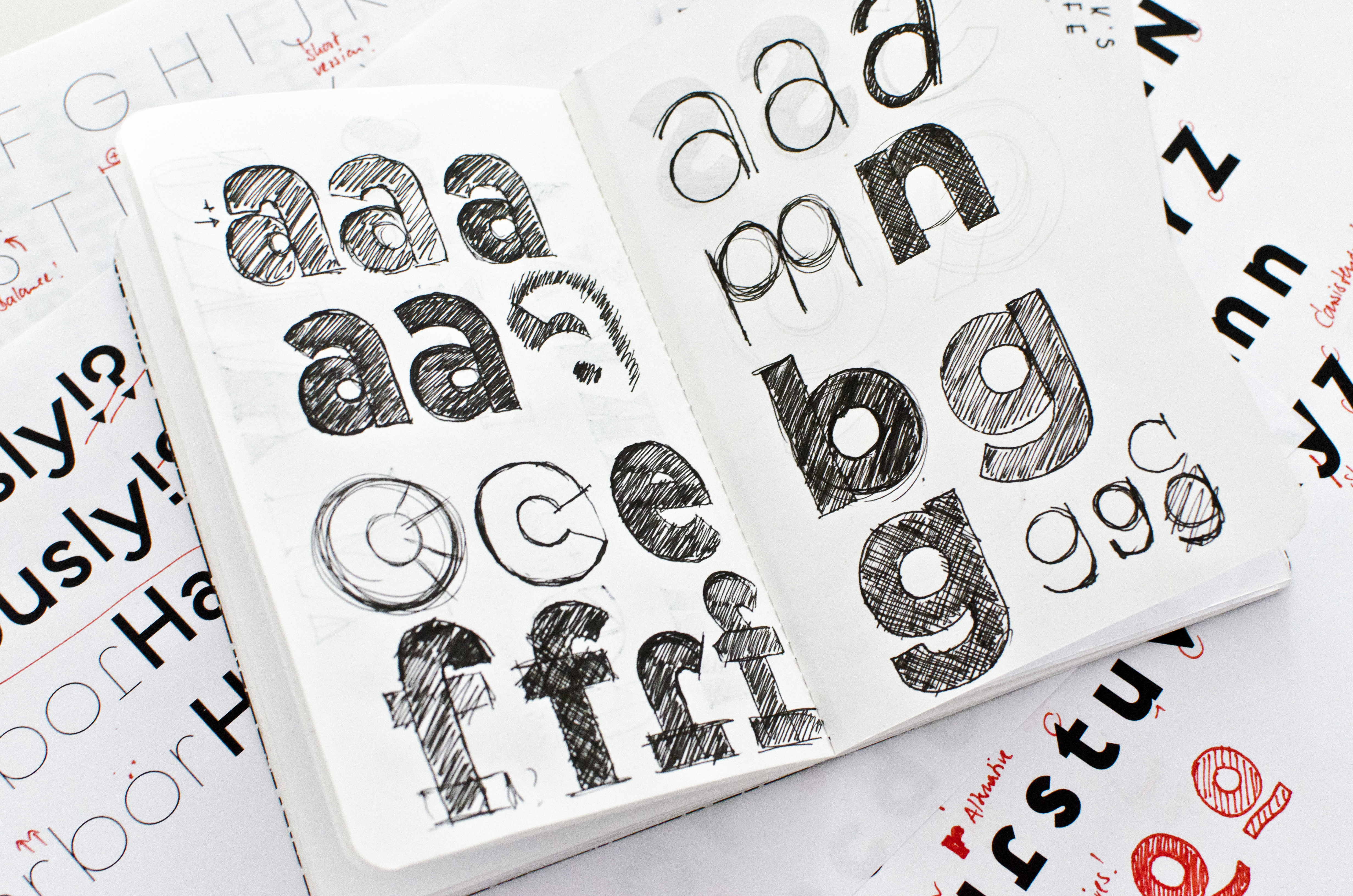 West typeface – Handwritten sketches by the designer Daniel Perraudin